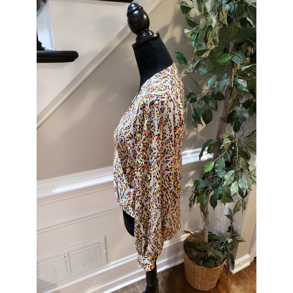 Lush Blouse Women Small Multicolor Leopard Wrap Front Long Sleeve V Neck Top - Image 7