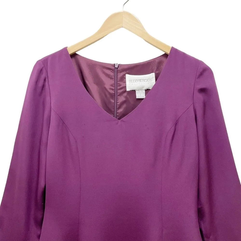 Vintage Hugo Buscati 100% Silk Long Sleeve Sheath Dress in Purple Women’s Size 8 - Image 8