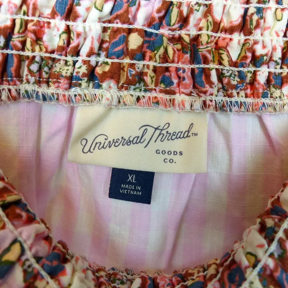 Universal Thread Patchwork Skirt Womens XL Pink Ivory Floral Stripe Boho Cottage - Image 8