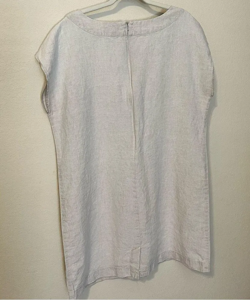 J. Jill Love Linen Neutral Cream Scoop Neck Linen Dress - Image 5