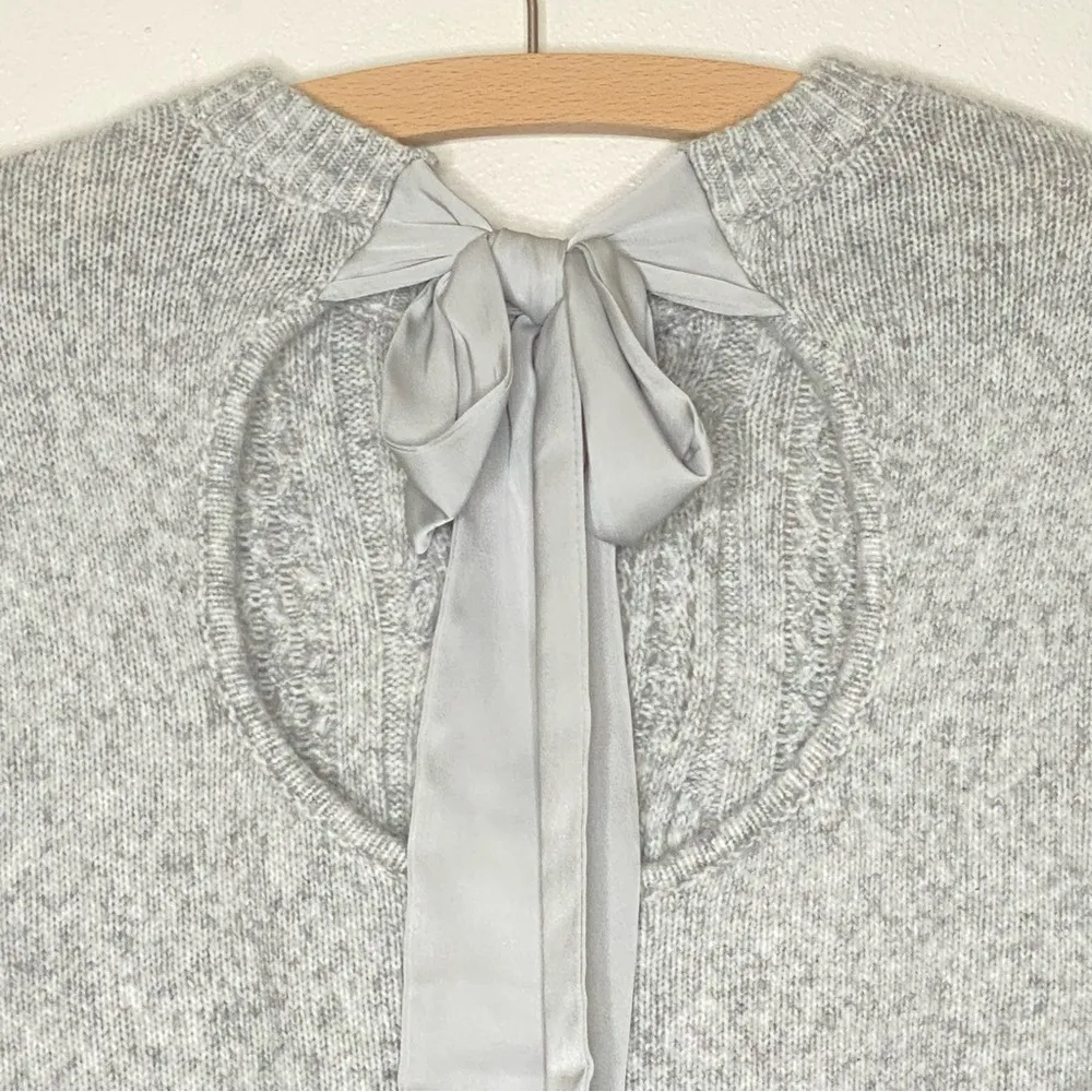 Express gray knit sweater with back  satin bow wool blend - Image 2