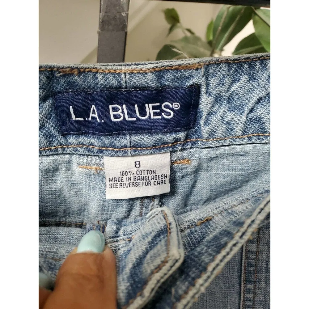 L.A. Blues Women Blue Denim 100% Cotton Mid Rise Pull on Short Jean Skirt Size 8 - Image 3