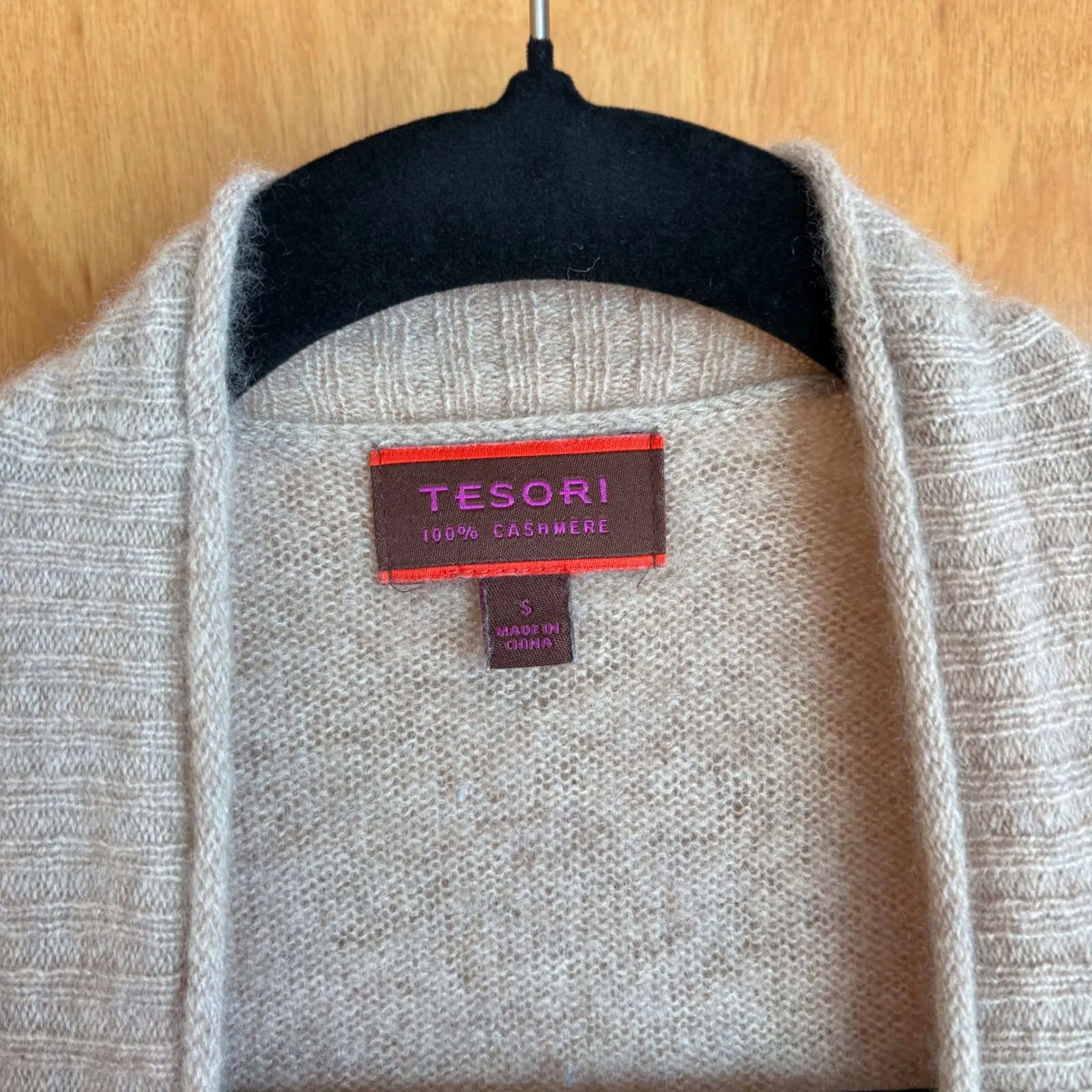 Tesori 100% Cashmere Open Front Cardigan Sweater, Longline, Soft, Beige, Women's Tan - Image 4