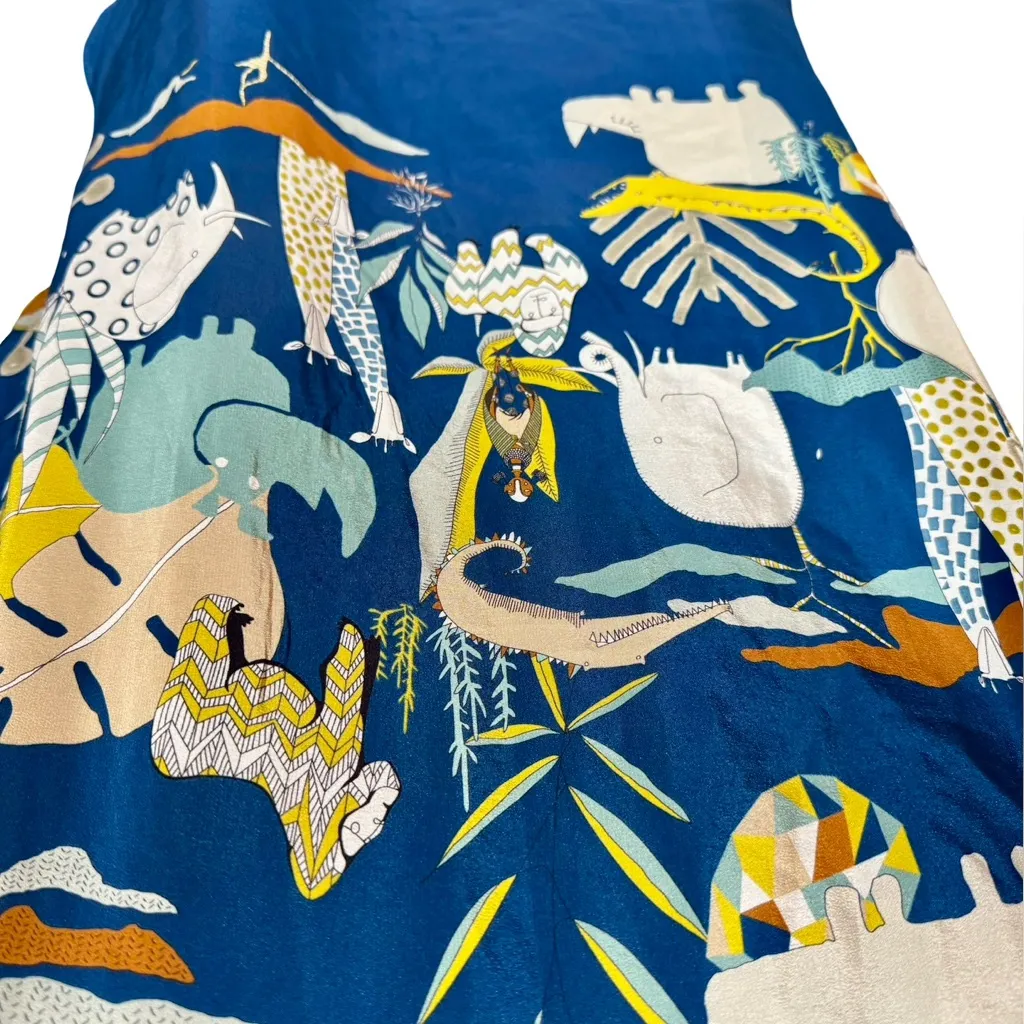 Rumisu 100% Silk Midi Shirt Dress Expedition African Collection Small/Medium Blue - Image 8