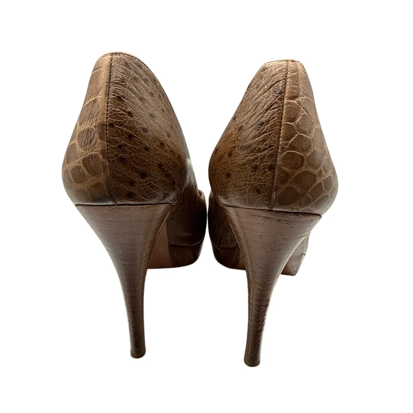 Stuart Weitzman Platform Peep-toe High Heels in Beige Leather Size 8.5 - Image 4