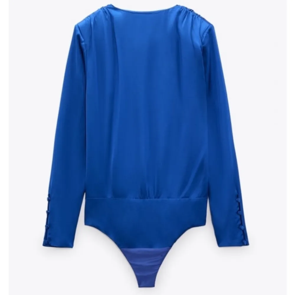Zara Electric Blue Satin Deep V Bodysuit - Image 6