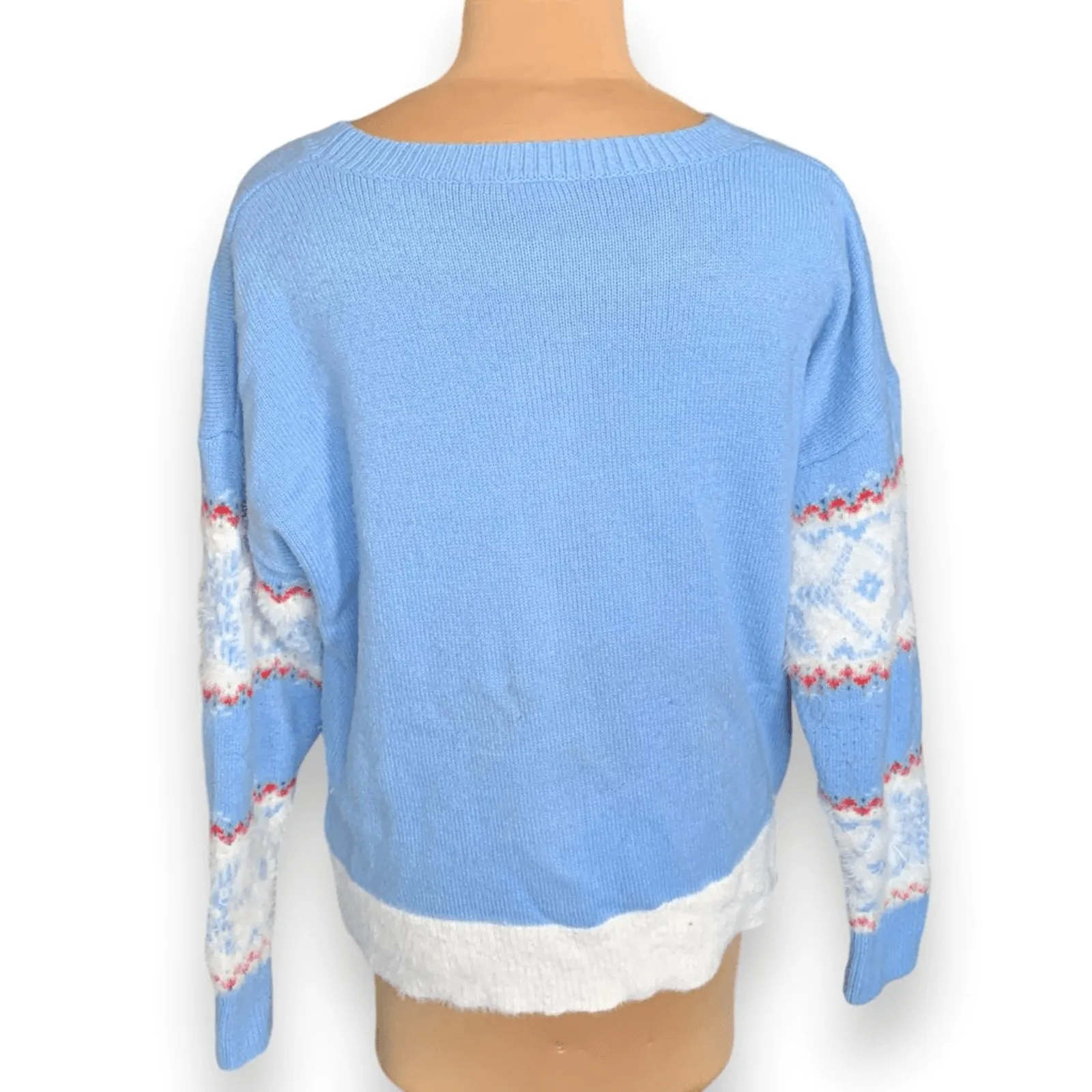 Celebrate Hanukkah Crewneck Pastel Blue Knit Pullover Sweater Menorah Star XXL - Image 4