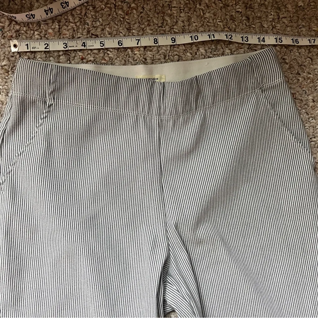 Max Studio Pants large Pinstripe Seersucker Womens Pull On Ankle Cropped Stripe - Image 3