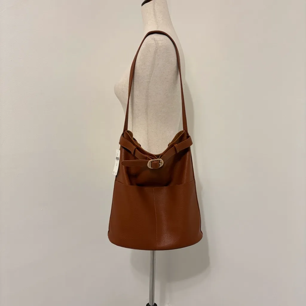 NWT By Anthropologie Buckle North South Pocket Pecan Brown Tote Purse - Image 2