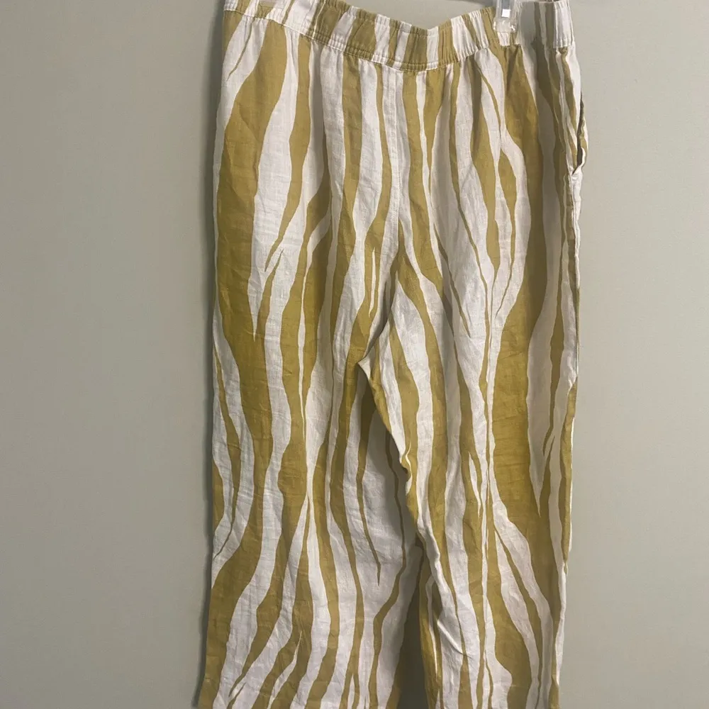 Rachel Zoe  Women’s Stripe 100% Linen Pull On Cropped Pants Golden Yellow Size XL - Image 2