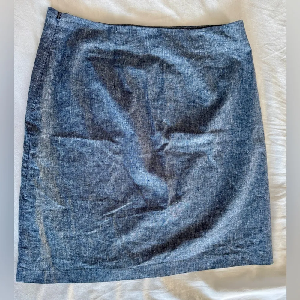 Anne Taylor Chambray Denim Linen Cotton Blend Button Skirt Size 4P Petite - Image 4