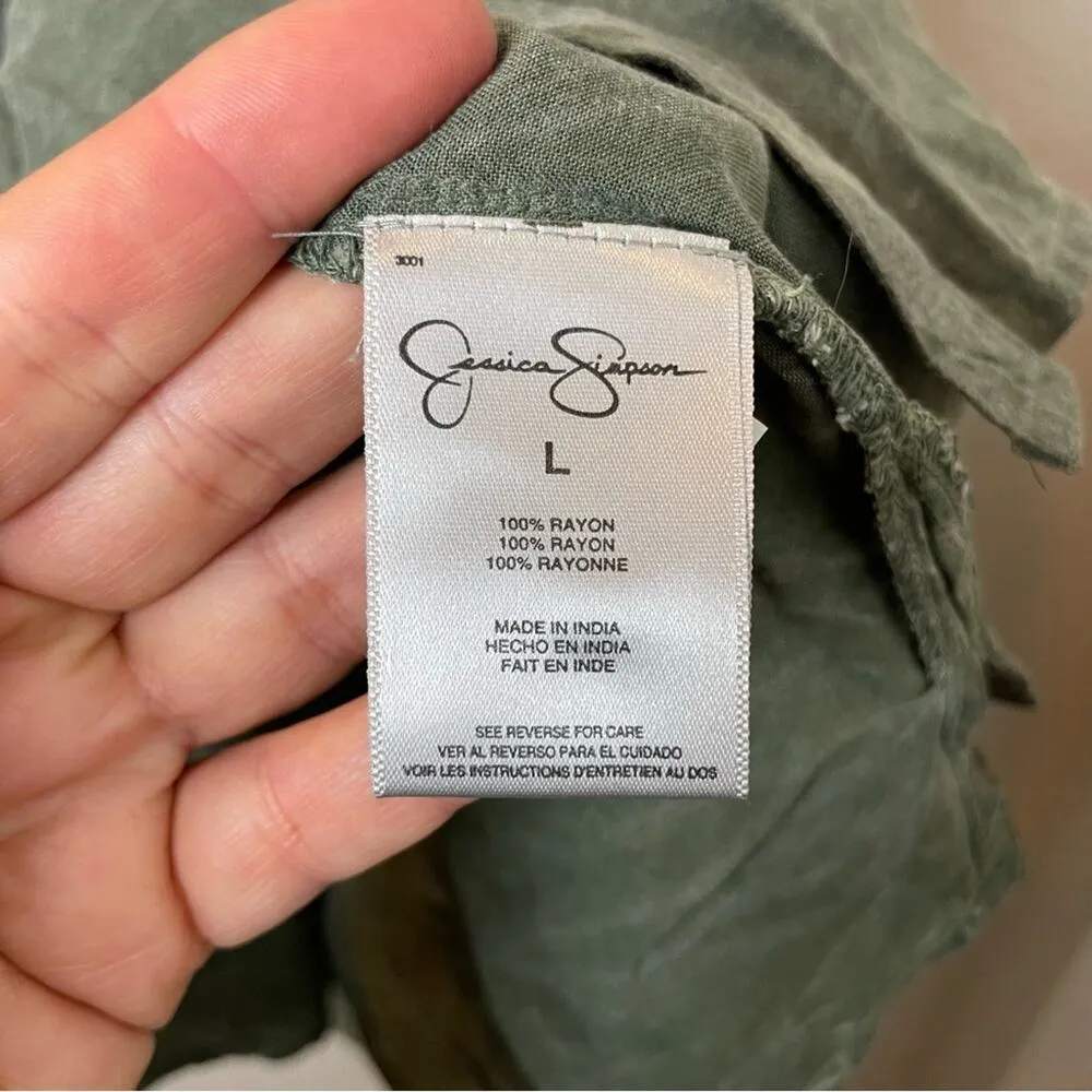 BNWT! JESSICA SIMPSON Green Sleeveless Button-Up Acid Wash Dress Size L - Image 8