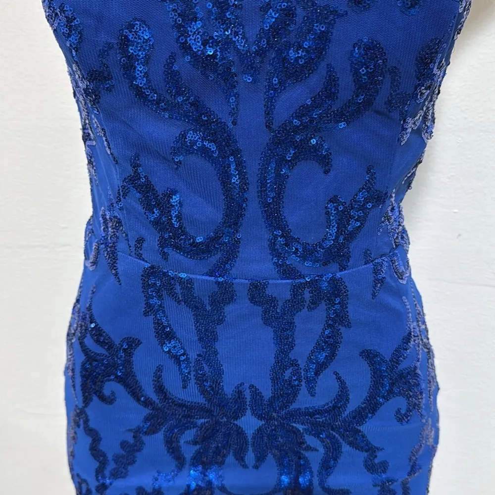 Blue Sequin Dress short woman size 4 wedding party nightclub homecoming - Image 3