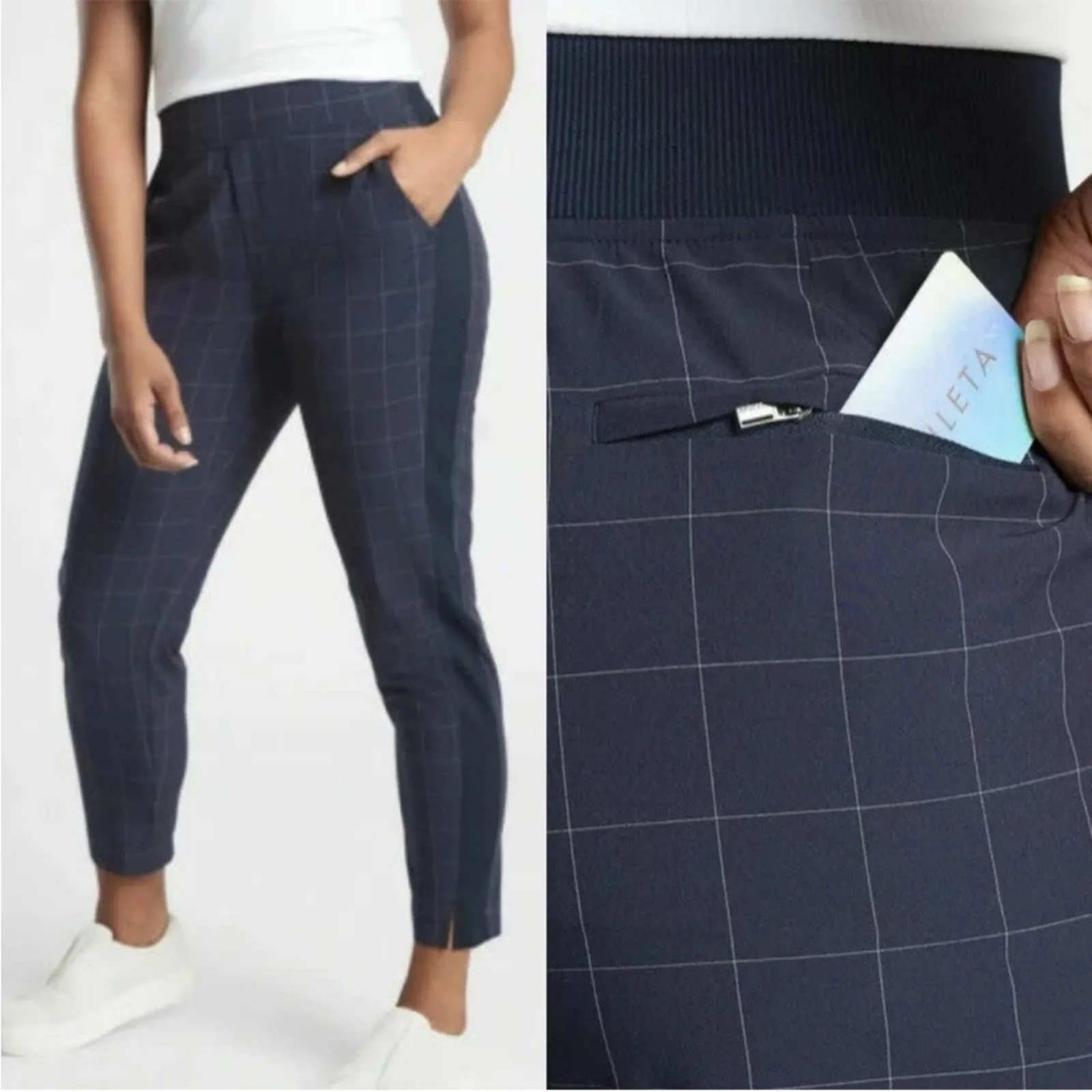 Athleta Plaid Brooklyn Ankle joggers navy blue 6 - Image 3