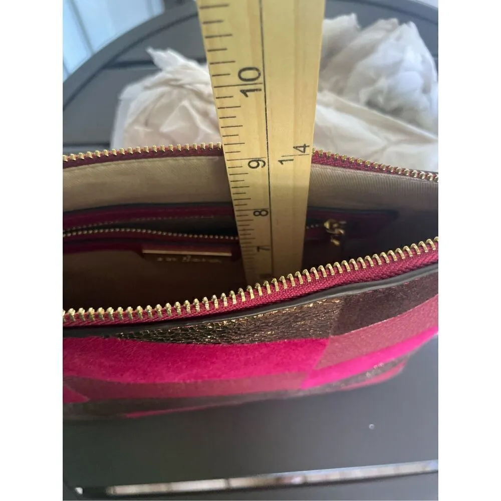 NWT Sam Edelman Chevron Suede Leather Patchwork Fringe Clutch Red/ Brown - Image 9