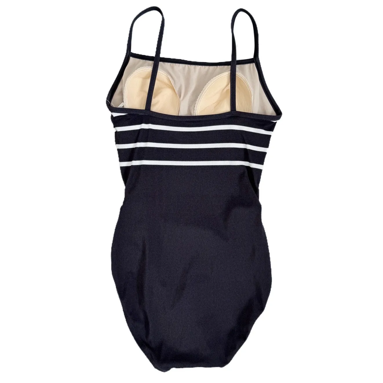 [Adrienne Vittadini] Navy Charcoal Striped Vintage Y2K Belted Swimsuit NWT Sz 6 - Image 2