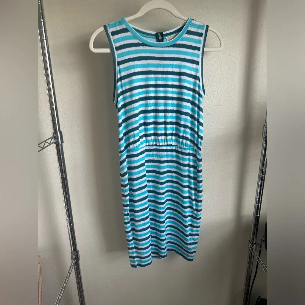 Michael  Michael KORS Teal, Turquoise and White Striped Dress. - Image 4