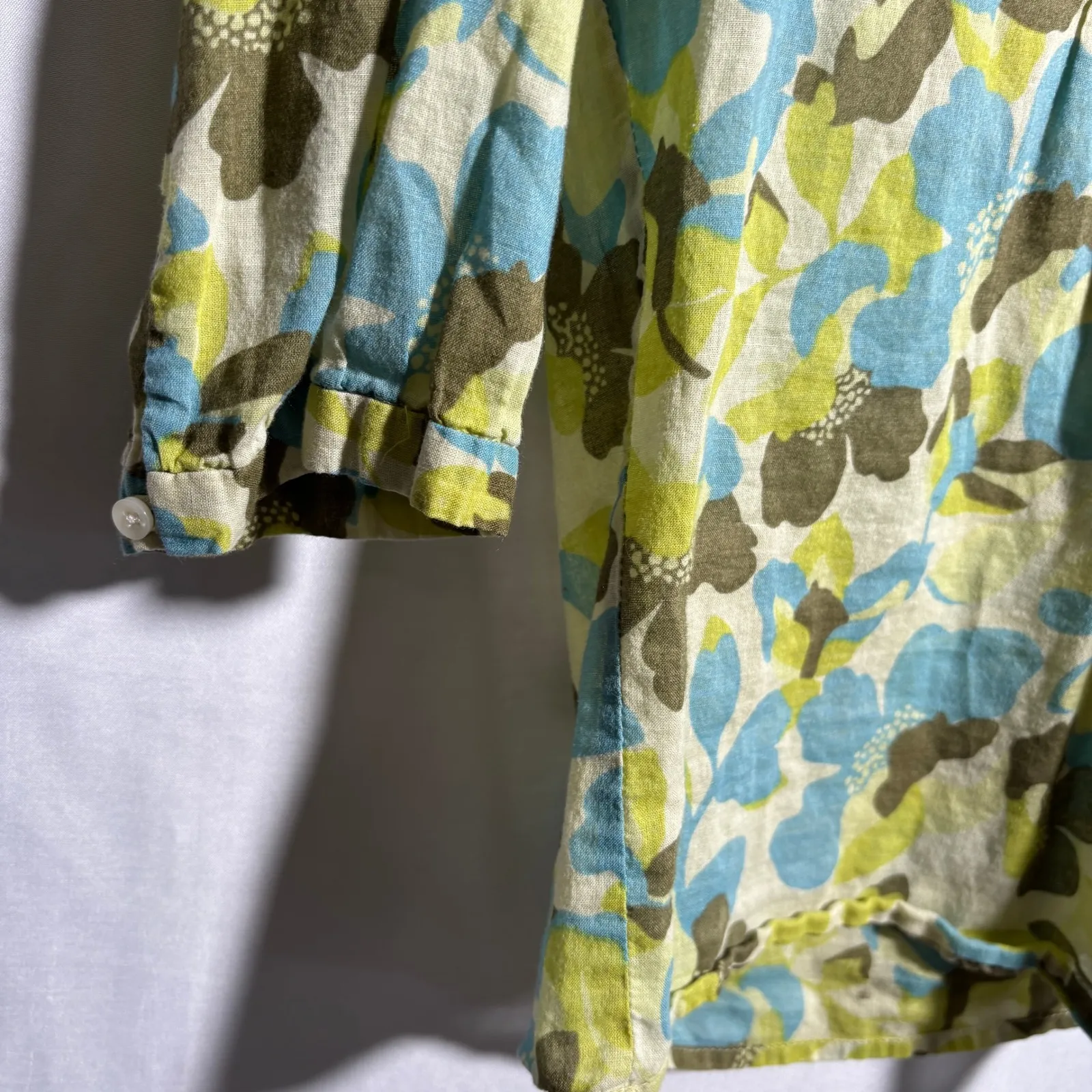 VTG Gap Green Floral Top V Neck Pleated 3/4 Sleeve Boho Retro Groovy Fairy S Y2K - Image 6