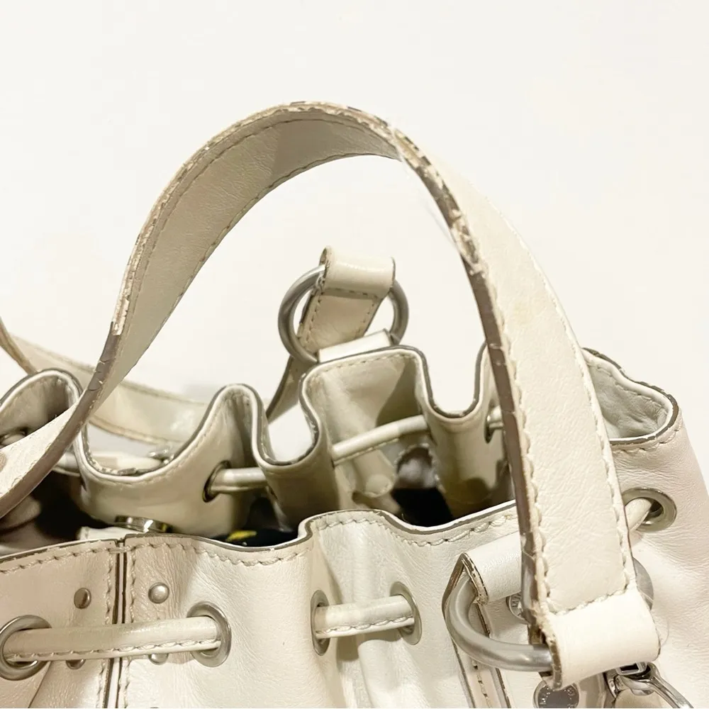 Michael Kors Vanilla Lg Drawstring Leather Satchel Top Snap Inside & Zip Pockets - Image 4