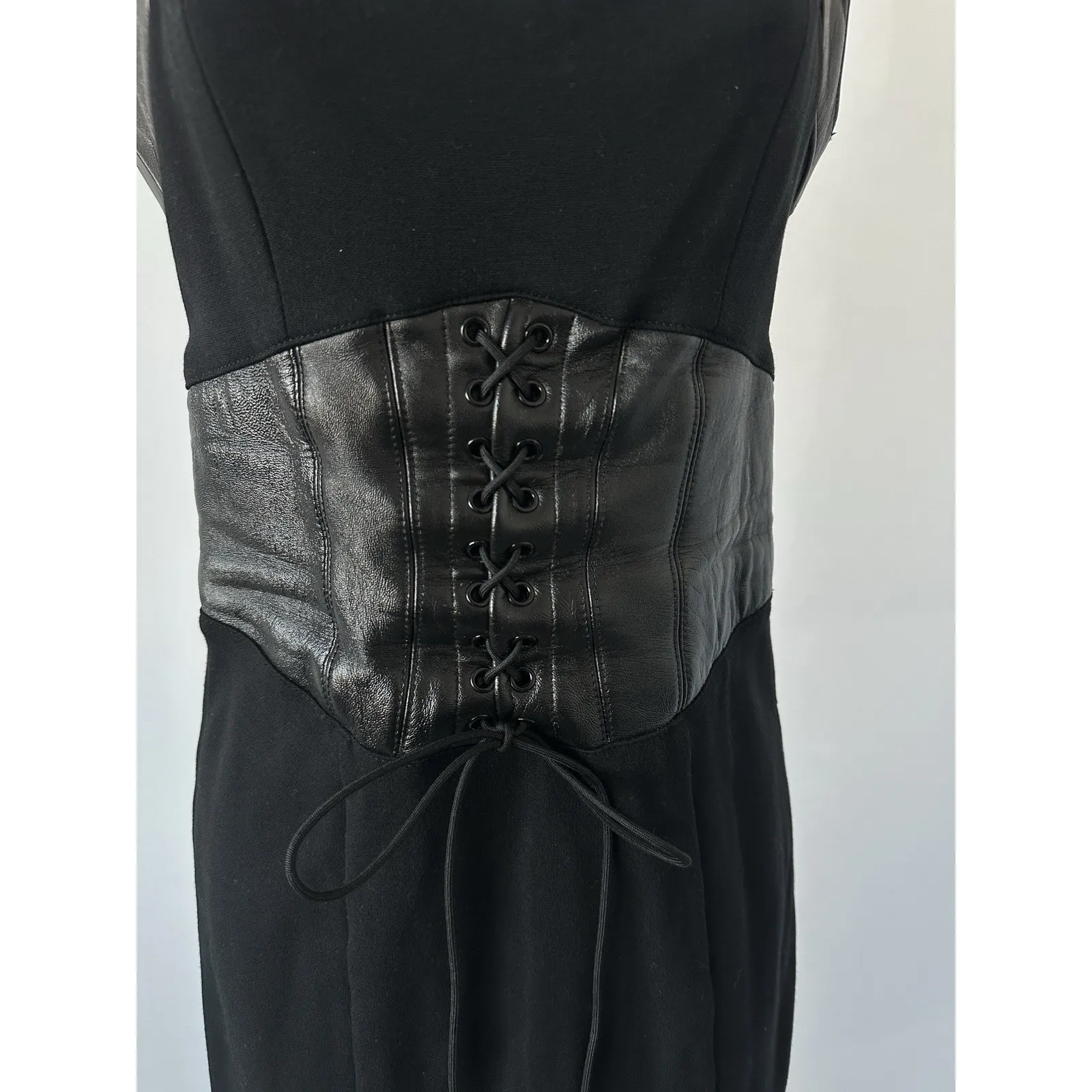 Bebe Women's Ponte Knit and Leather Corset Sexy Bodycon Dress Sz: 4 (b51) - Image 5