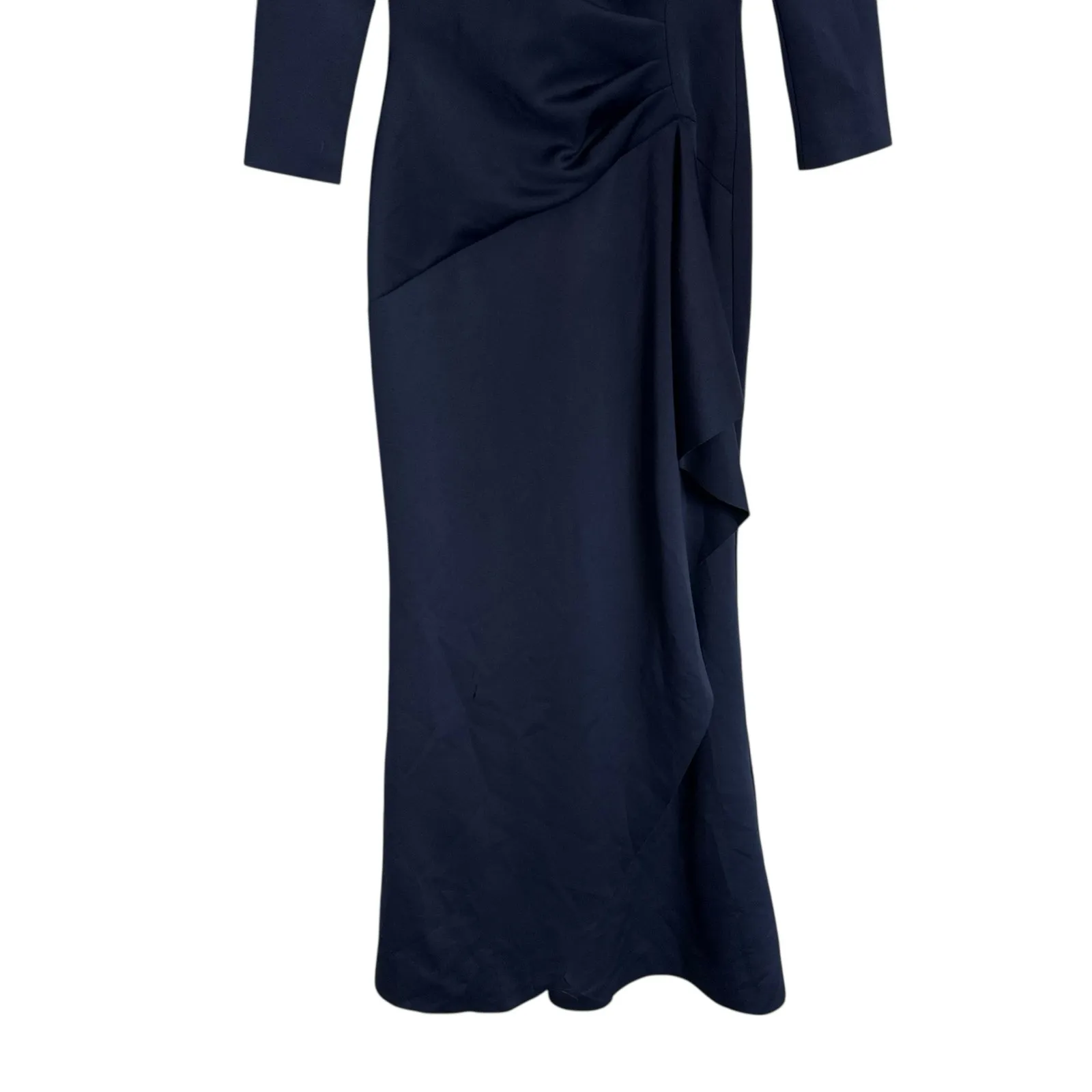 Eliza J Navy Blue Side Ruffle 3/4 Sleeve Tulip Long Formal Gown Size 8 - Image 8