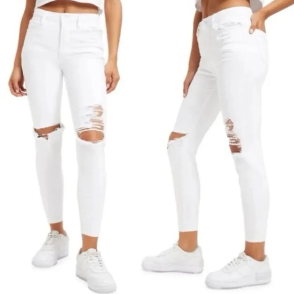 Good American Good Waist White Distressed Jeans Skinny Fit Stretch Size 14 Women - Image 2