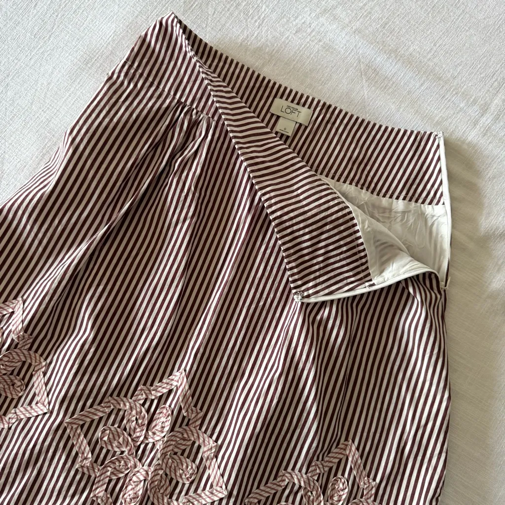 LOFT Burgundy & White Stripe A-Line Skirt, size 0 - Image 4