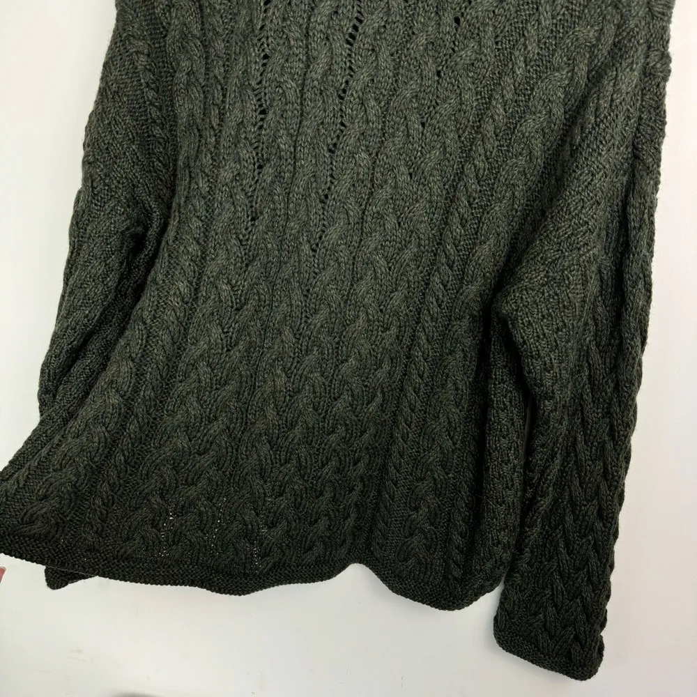 Carriag Donn Ireland Wool Fisherman Knit Sweater Cardigan Sz Large Green - Image 16