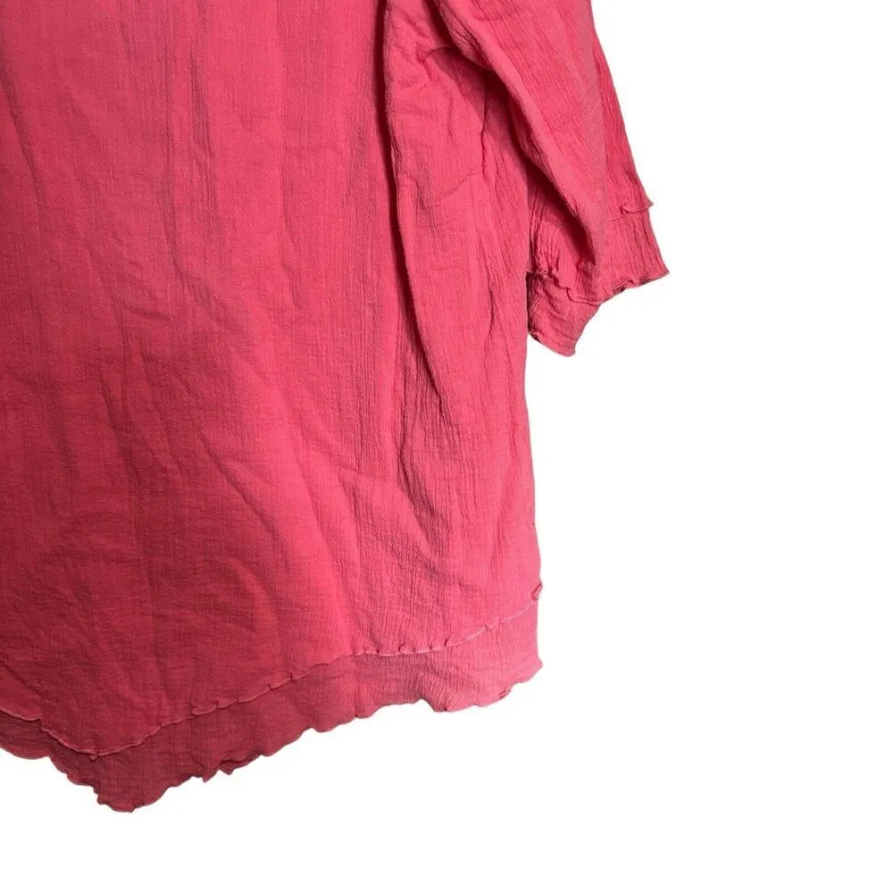 Soft Surroundings Top Womens Medium Coral Gauze Asymmetrical Hem Cotton Blouse - Image 5