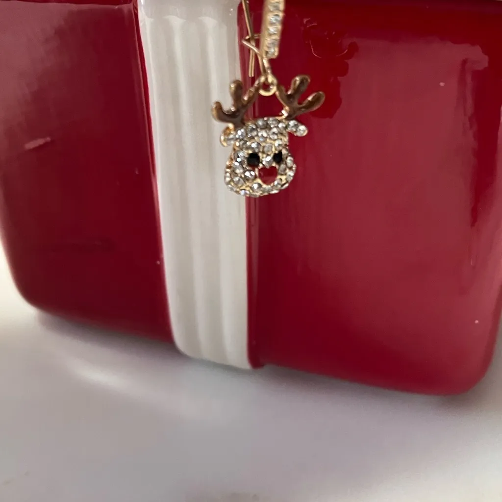 Diamond & Gold Dazzling Rudolph Raindeer Dangle Earrings Holidays Christmas EUC - Image 6