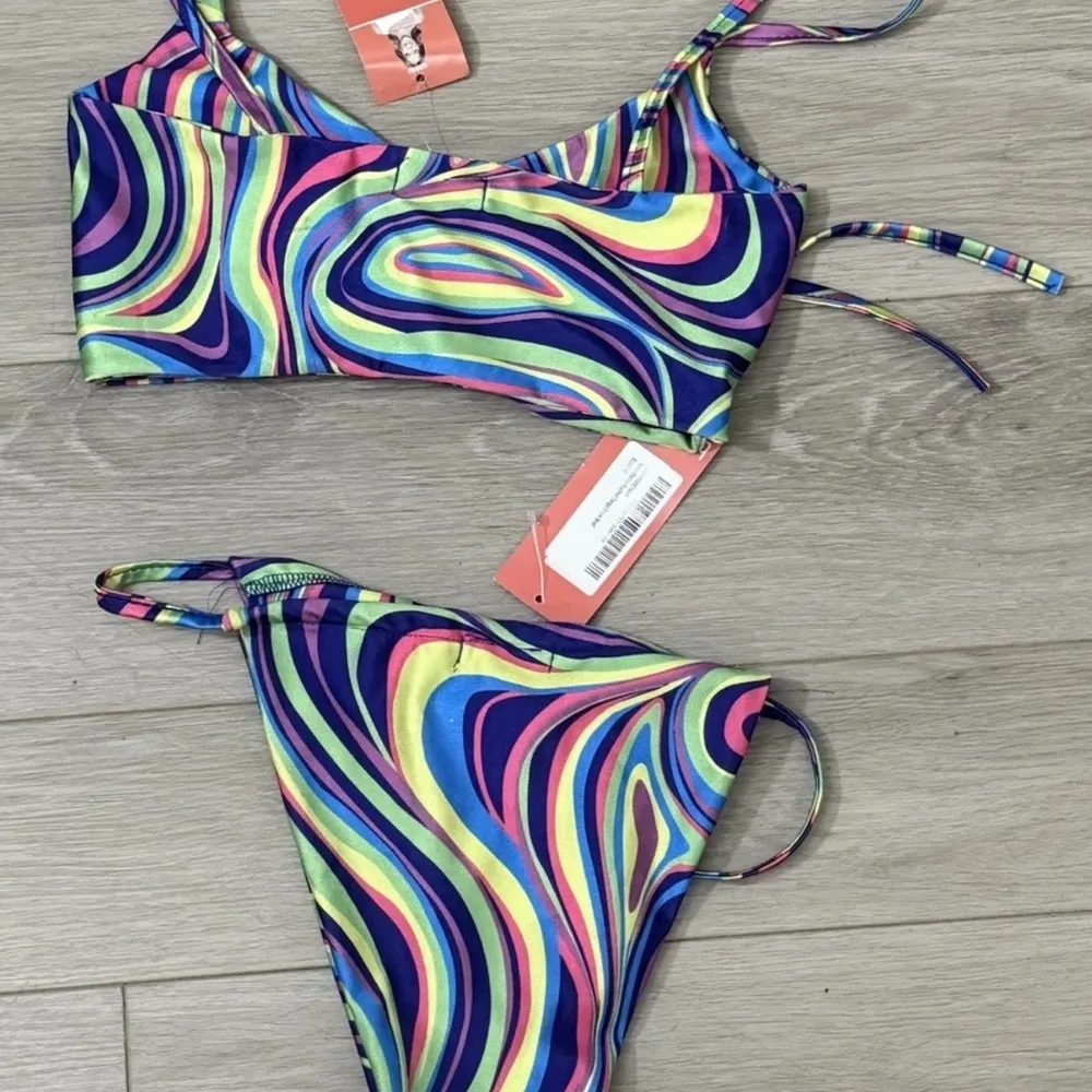 Boohoo Neon Marble Bikini Top Size 4 Bottom Size 8 - Image 2