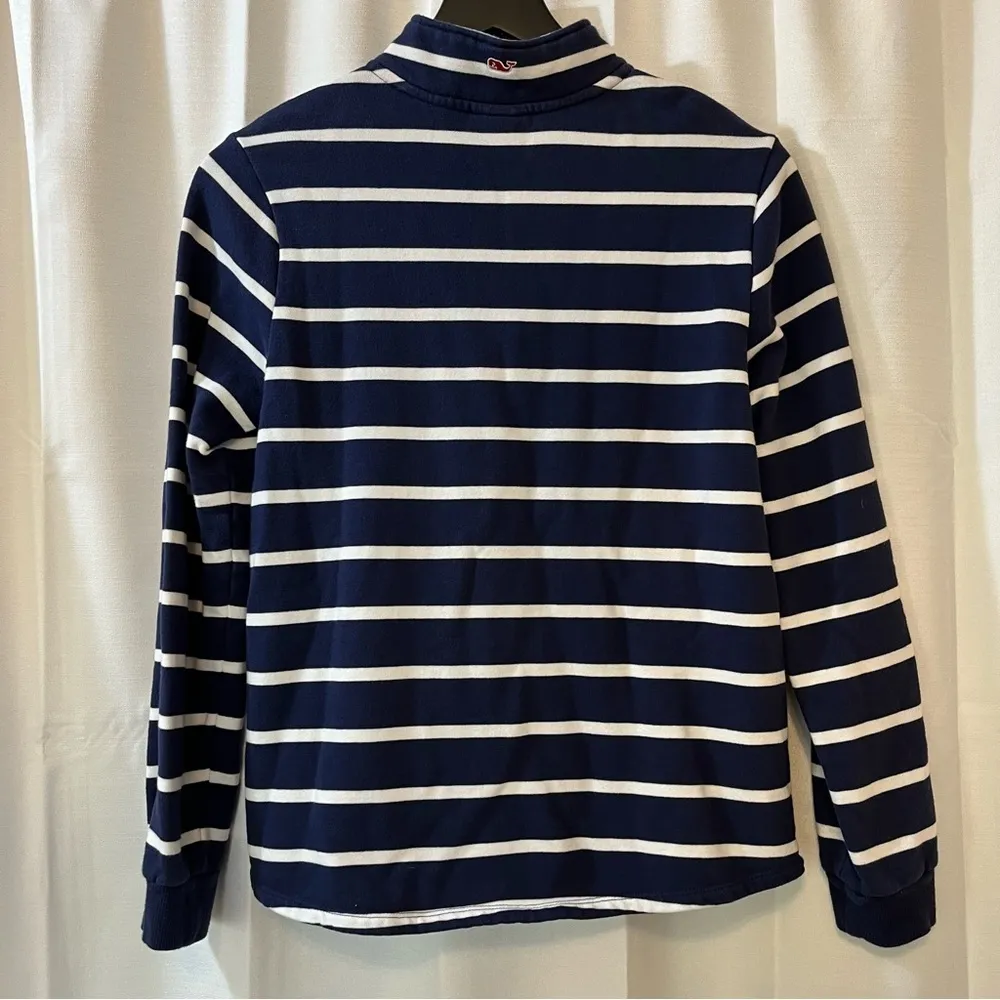 Vineyard Vines Navy and White Striped 1/4 Zip-Up Pullover - Size Small - Image 4