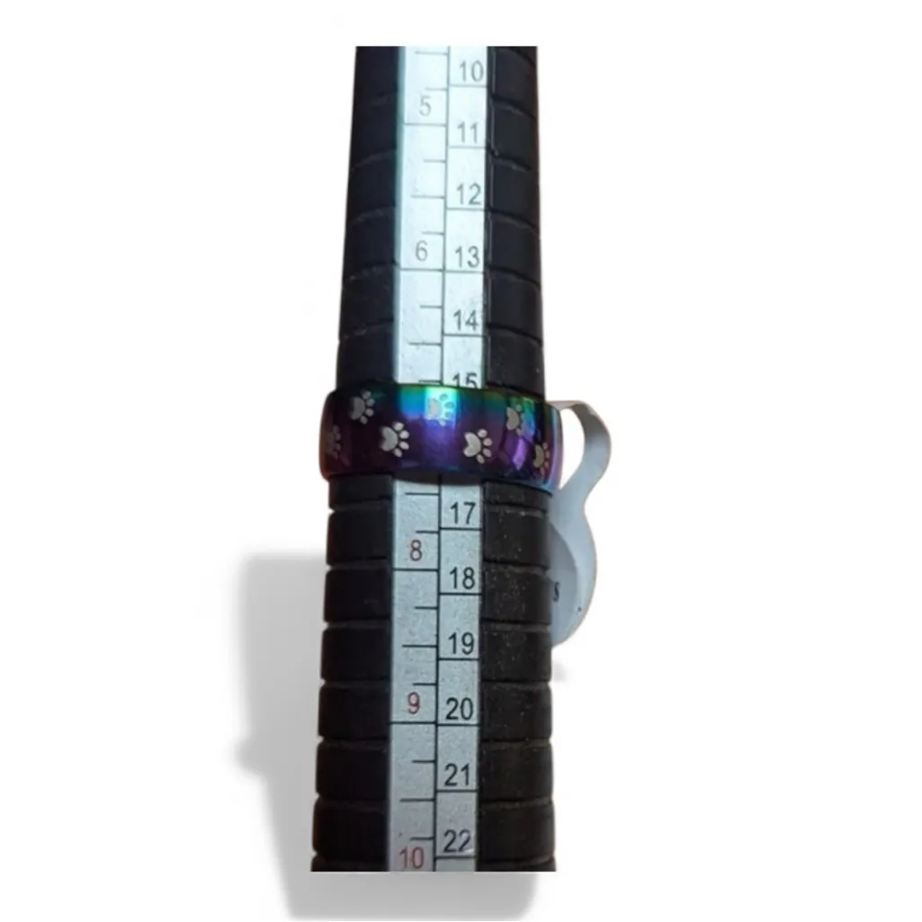 Multicolored Animal Paw print Retro Stainless Steel Metallic Ring Size US 7 NEW Purple - Image 6