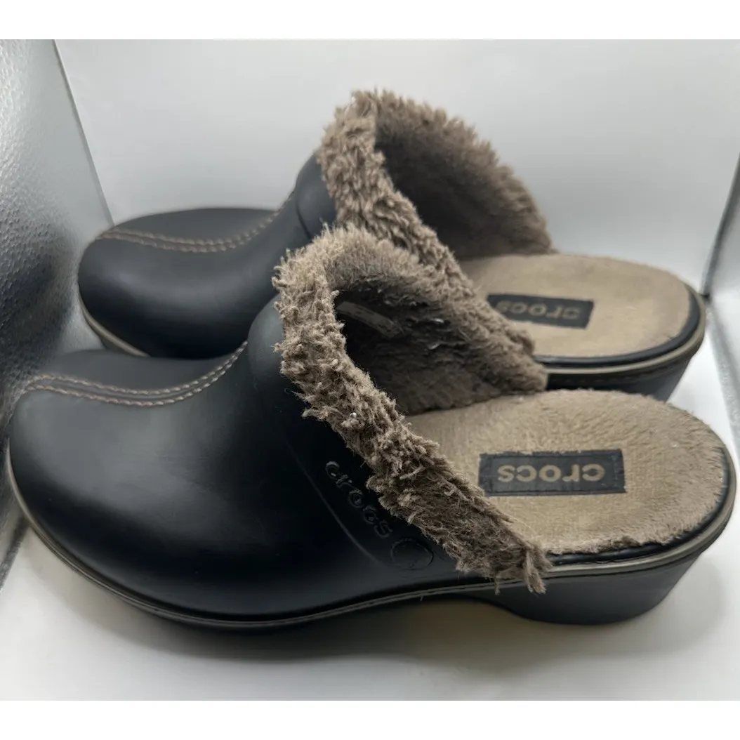 Crocs Cobbler 11552 Women's Black Brown Faux Fur Slip On‎ Mule Clog Shoes Size 9 - Image 3