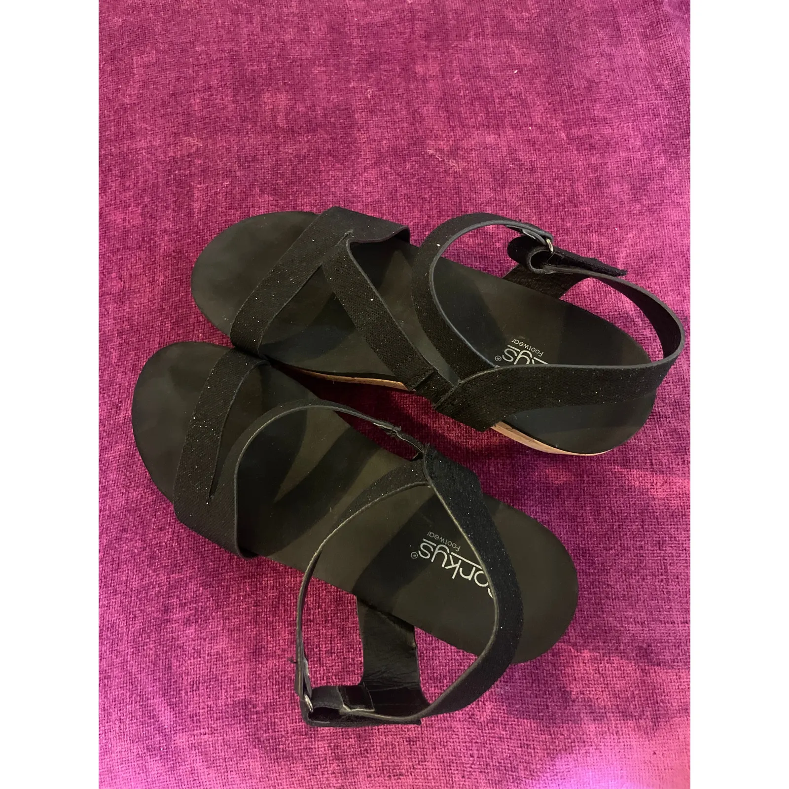 CORKY'S Spring Fling Strappy Sandals Platform Shoes Size 10 Black Shimmery - Image 2