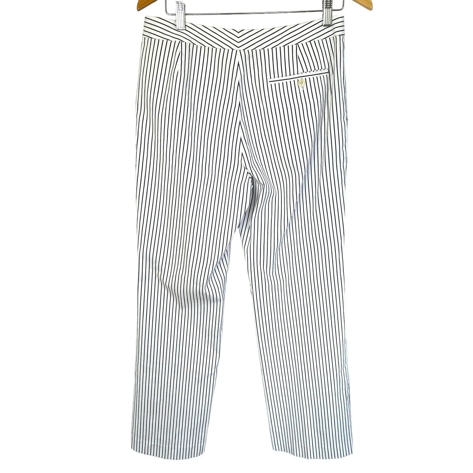 Lauren Ralph Lauren White Blue Striped Straight Pants Stretch High Rise Womens 8 - Image 4