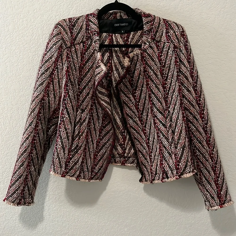 Driftwood  Herringbone Raw Hem Wool Blend Jacket, Size S - Image 2