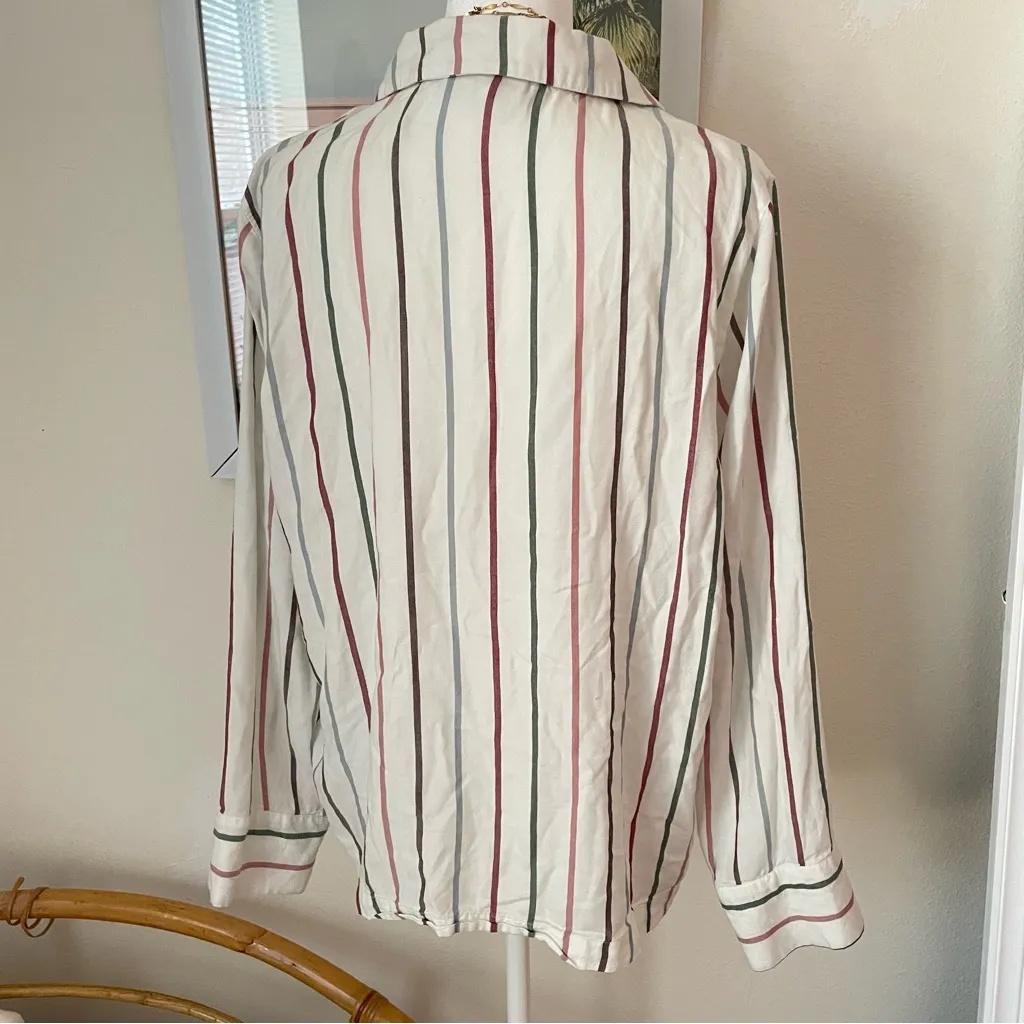 Cozy Earth Woven Long Sleeve Pajama Top Cottage Stripe Size Medium Green - Image 8