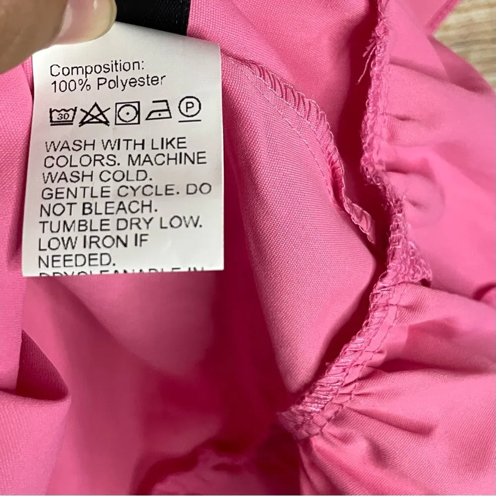 deep v-neck tie shoulders ruffle hem A-line pink dress women Size Large - Image 8