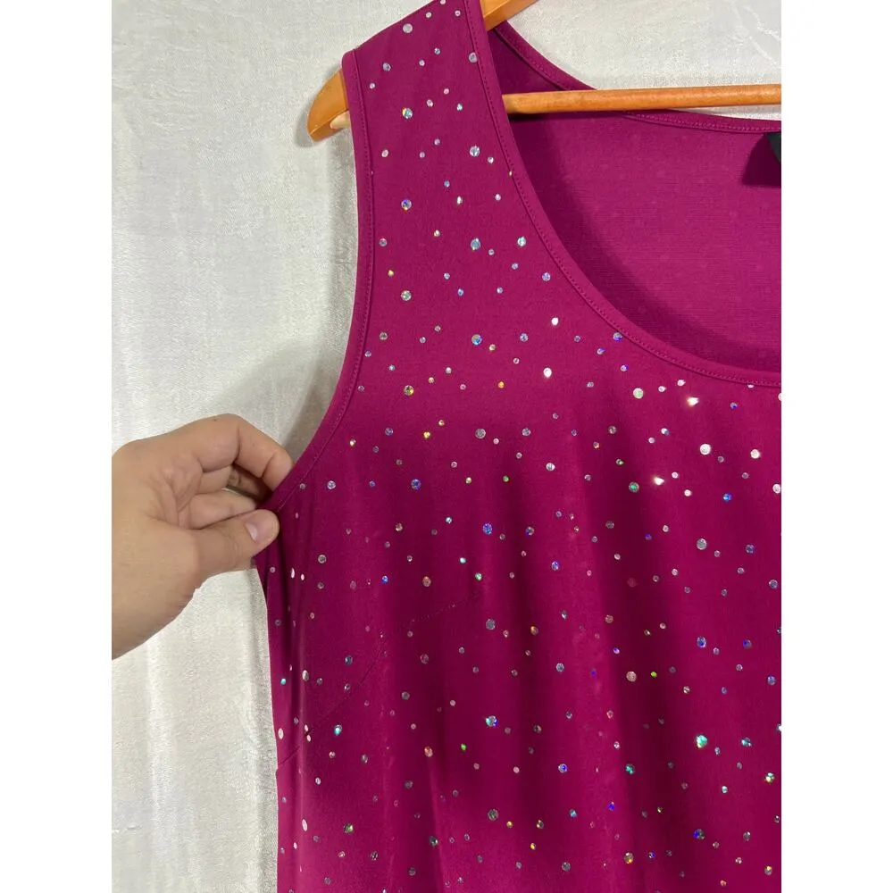 Bob Mackie Dress Set Large Burgundy Tank Sparkle Sheer Overlay Poncho - Image 8