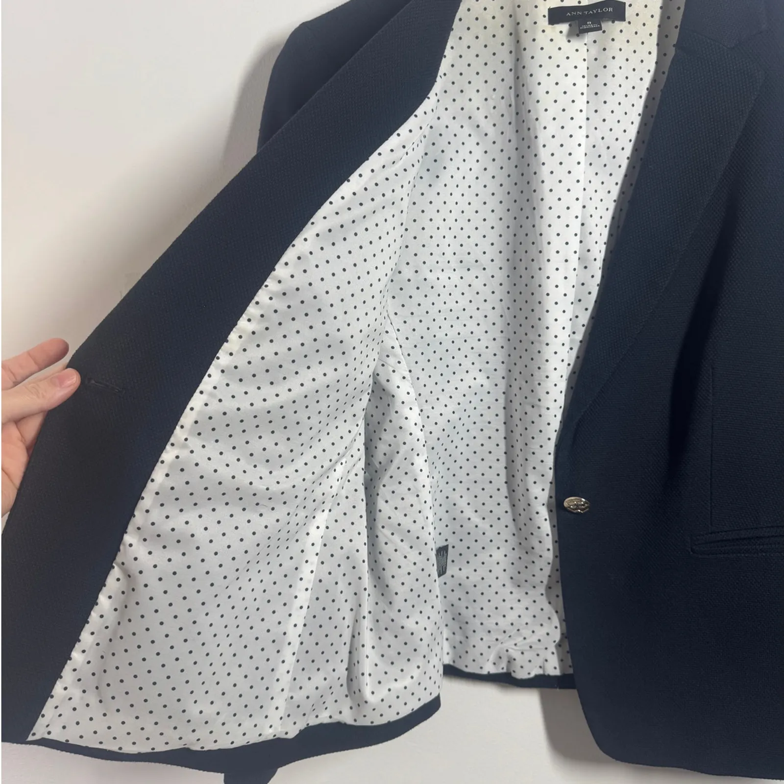 Ann Taylor Blazer Women 8 Blue Gold Cotton Blend Long Sleeve Preppy Old Money - Image 6