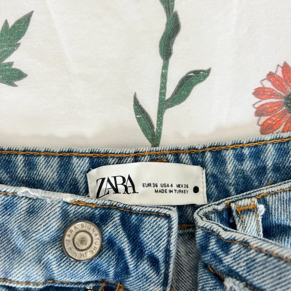 ZARA  Blue Distressed Jean Shorts - Image 2