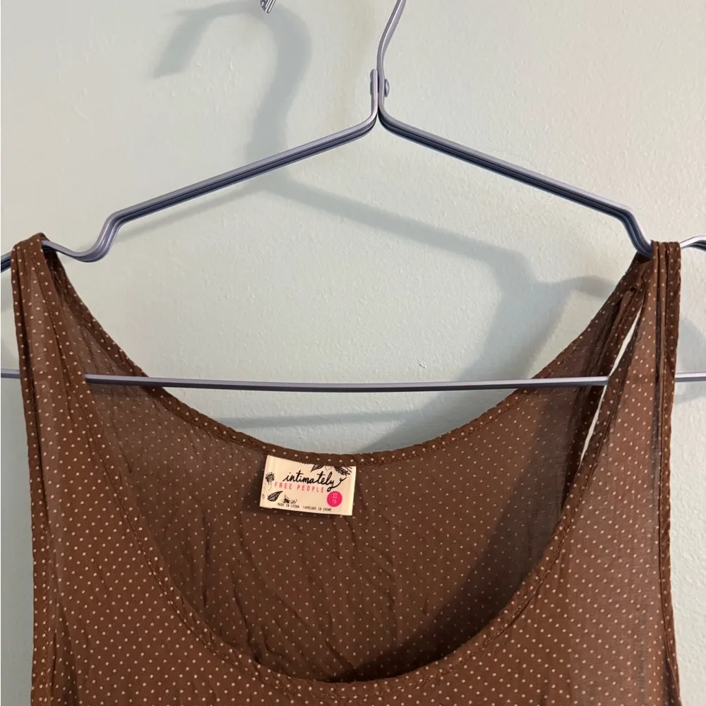 Free people intimately knee length dress brown w polka dots and lace size XS - Image 3