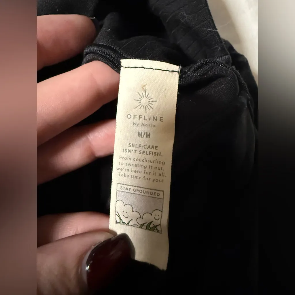 OFFLINE By Aerie Real Me High Waisted Crossover Rib Super Flare Black Leggings M Size M - Image 10