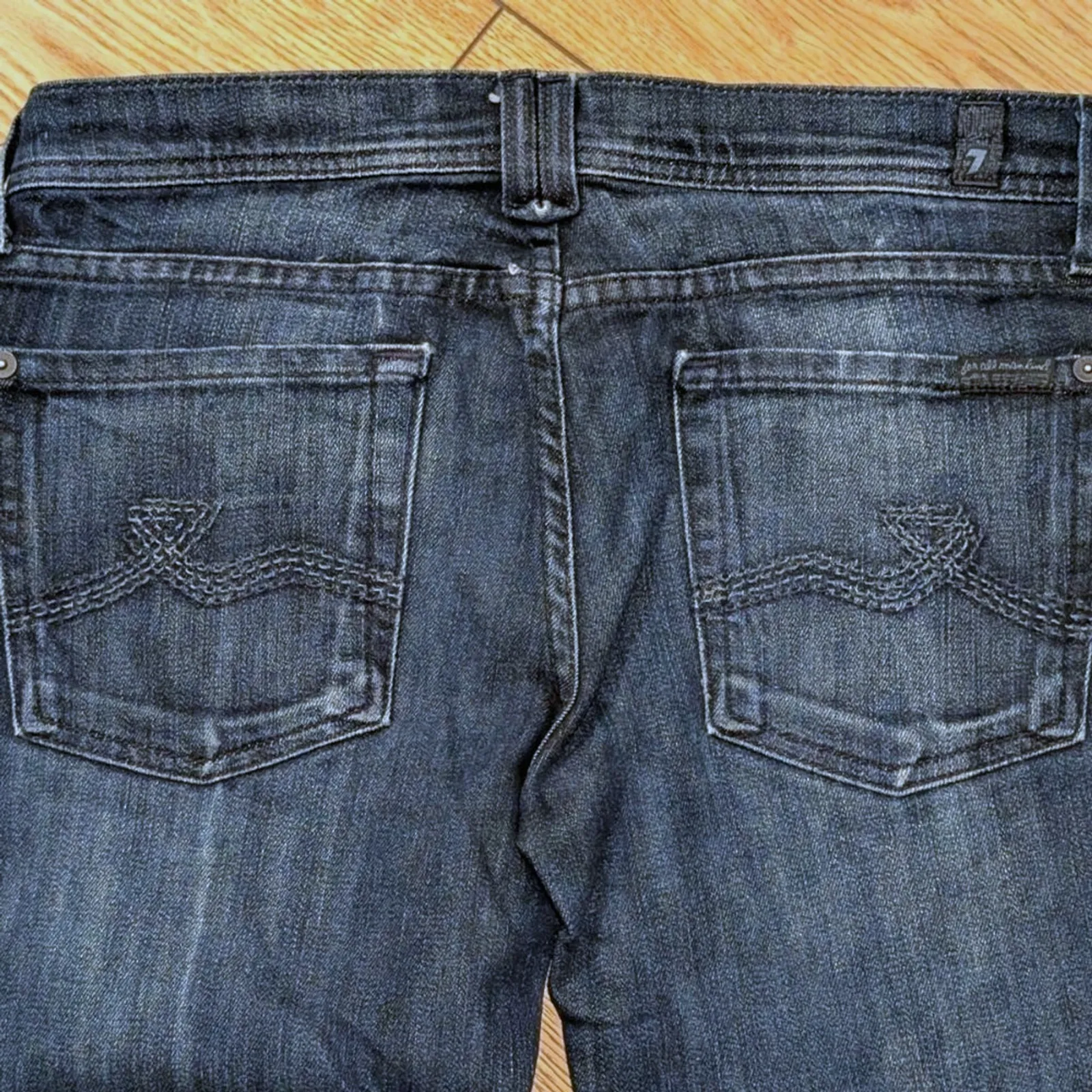 7 For All Mankind 27 Rocker Slim Boot Leg Bootcut‎ Jeans Dark Faded Wash Denim - Image 6