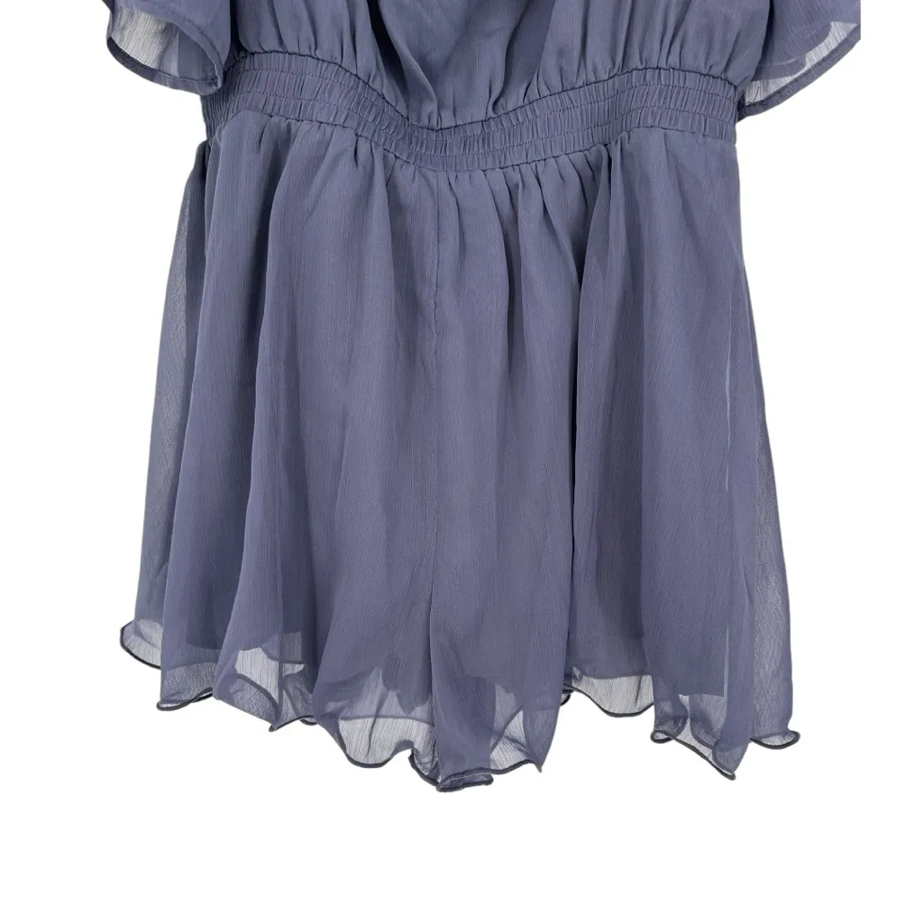 Endless Rose Ruffled Sleeve Romper in Dusty Blue size Large Off the Shoulder - Image 4