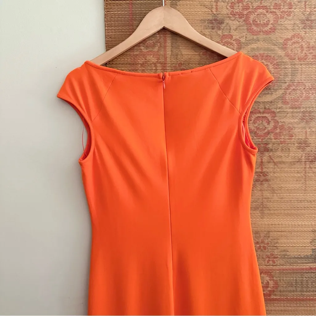 PINKO Italian Orange Cap Sleeve Fitted Midi Dress Size 6 - Image 5