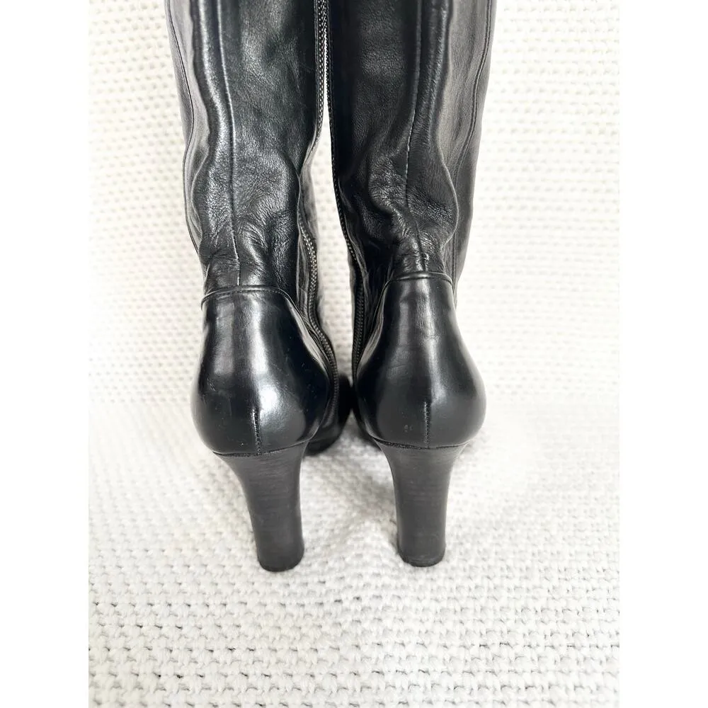 Dries Van Noten Black Soft Leather Round Cap Toe Knee High Platform Heel Boot 39 - Image 8