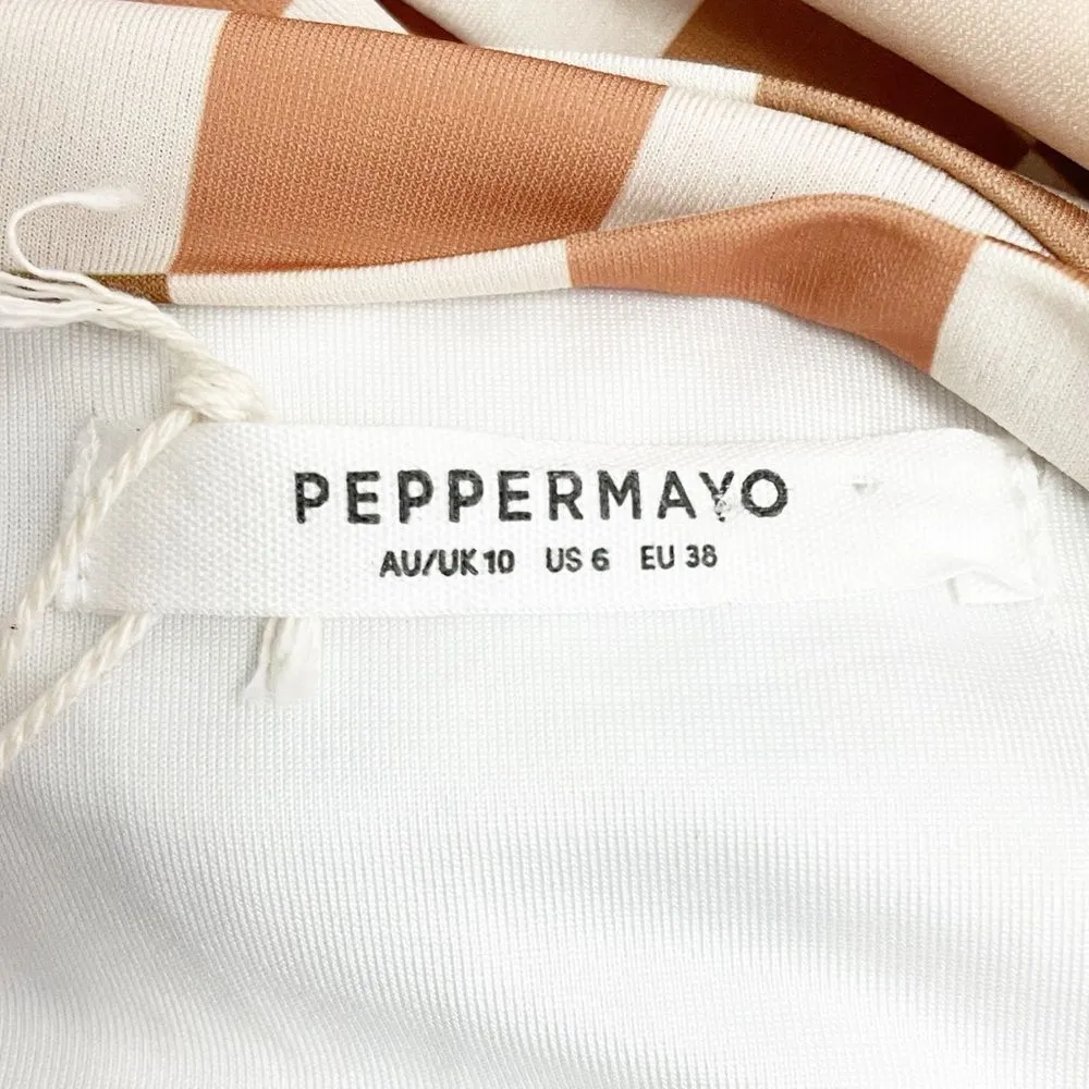 NWT Peppermayo Into The City Mesh Maxi Dress Cocoa Cream Check Womens Size 6 NEW - Image 13