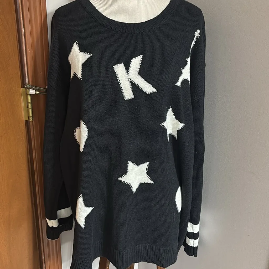 Karl Lagerfeld Paris Intarsia Graphic Sweater Size L Black & White W/cry… - Image 5